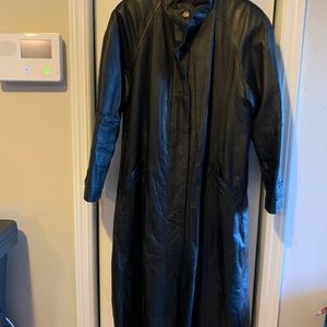 Long leather ladies coat size Large